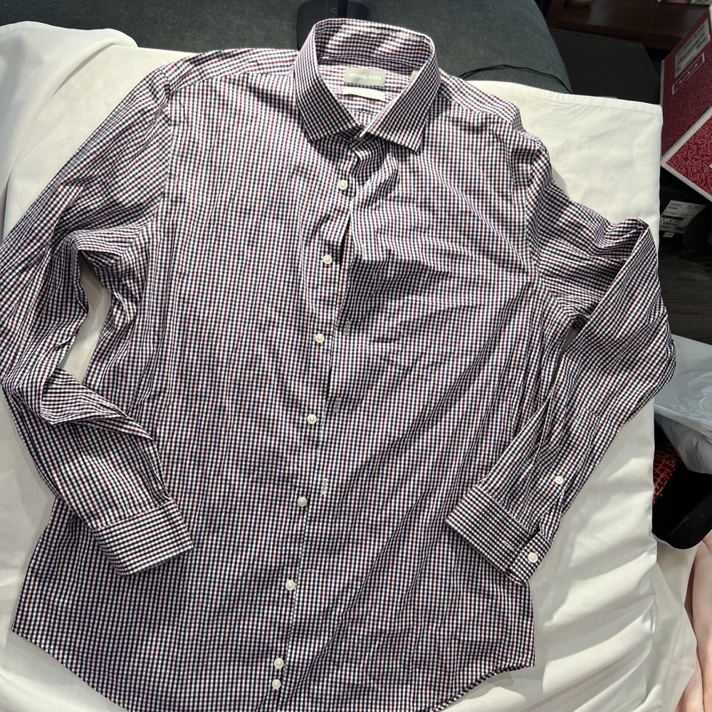 Michael Kors Slim Fit Travel Stretch Dress Shirt Cotton-Nylon Wine size L‎ 199